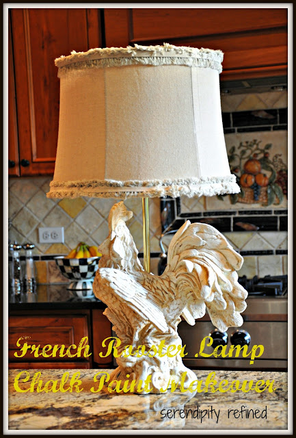 Chalk paint French rooster kitchen lamp linen shade makeover 