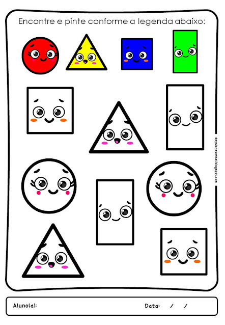 formas geométricas para recortar colorir montar ligar educação infantil