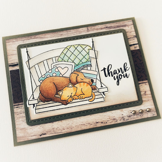 Thank you by Donna H. features Porch Swing Friends and Peony Blooms by Newton's Nook Designs; #inkypaws, #newtonsnook, #cardmaking