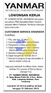 Karir Kerja di Lampung PT. YANMAR DIESEL INDONESIA
