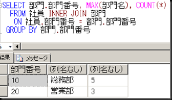 Sqlserver 集計関数とテーブルの結合