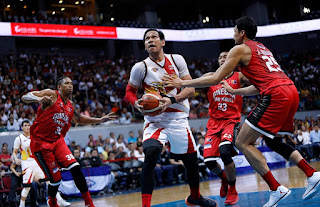 June Mar Fajardo guarded by Ginebra team