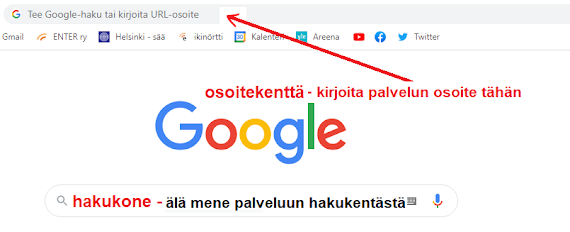 osoitekenttä ja hakukenttä