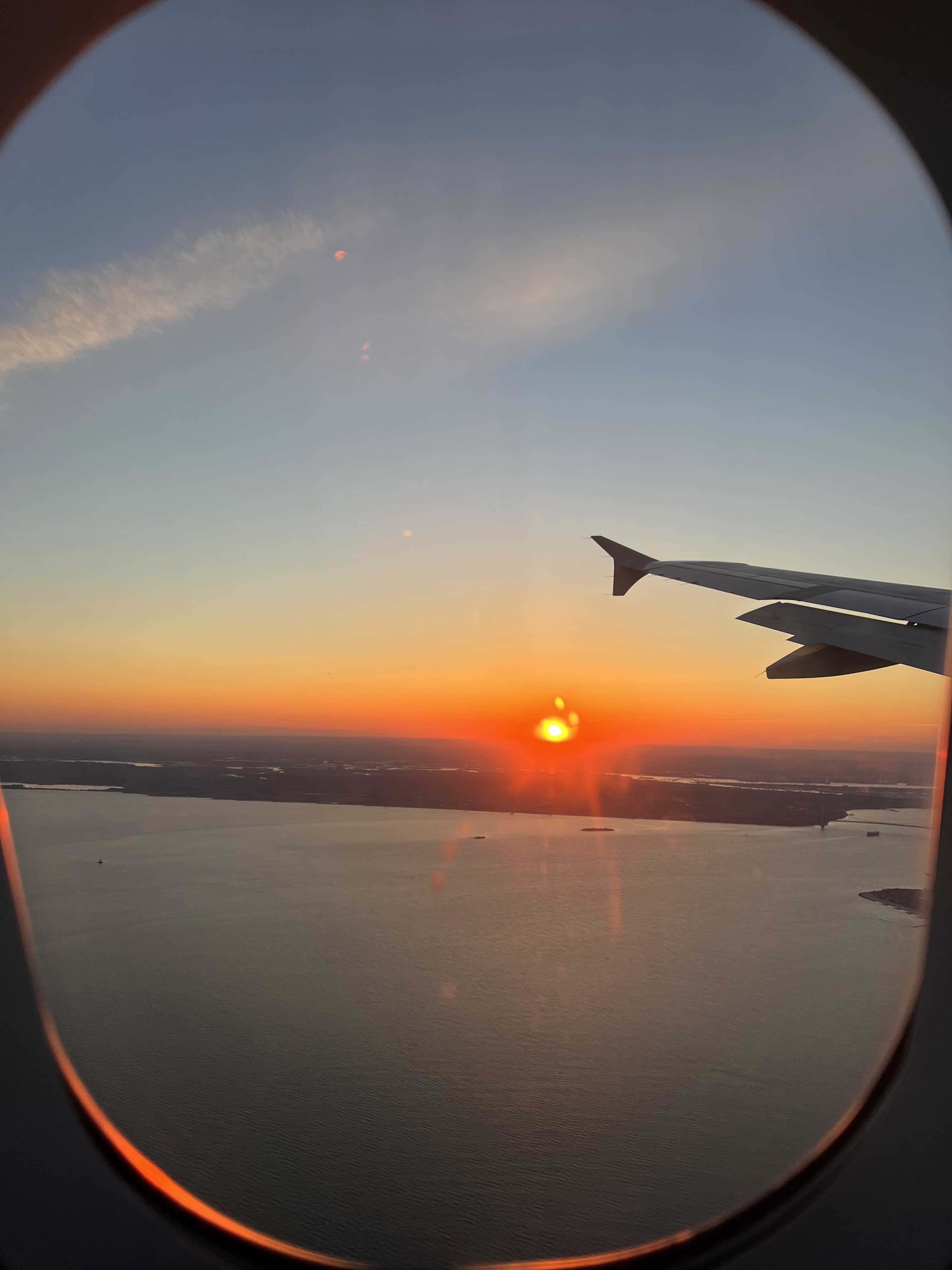 Sunset over NYC from the Sky, landing at jfk, travel