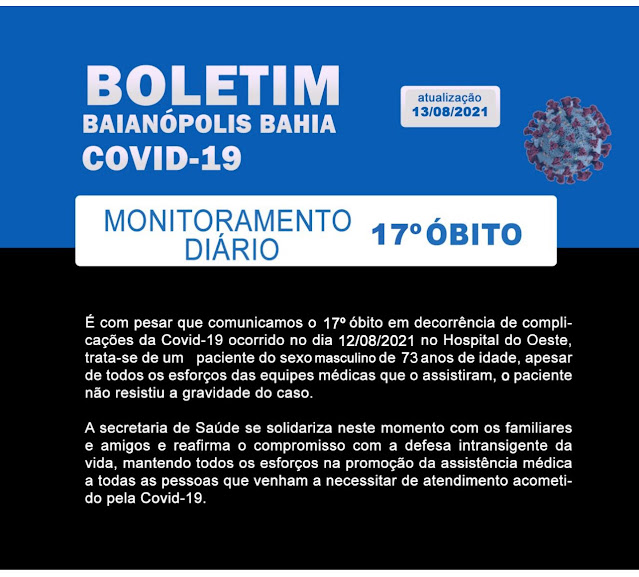 Baianópolis registra o 17° óbito em decorrência do COVID-19