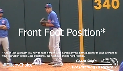 Begin your motion with your feet one baseball width apart, you merely lift your front leg, and your Front Knee stays in front of your Front Hip.