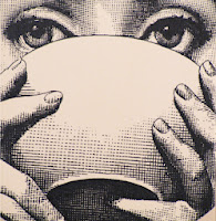 illustration of a woman drinking tea on a fornasetti plate