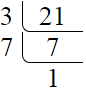 Prime factorization of 21 by division method