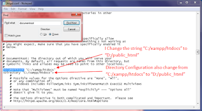 Change the location of document root by editing the httpd.conf file