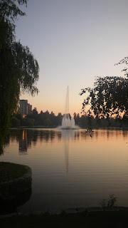 Lost Lagoon at sunset near Stanley Park main entrance