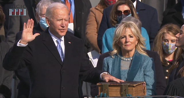 Joe Biden Inauguration Day 2021 Oath of Office small eyes squinting