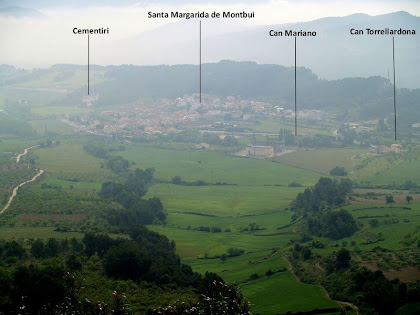 Panorama del nucli antic de Santa Margarida de Montbui des del balcó de la Tossa