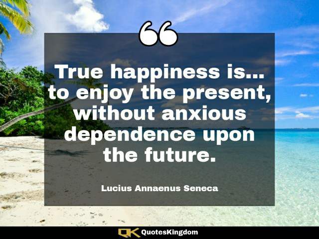 True happiness quote. Happiness thought. True happiness is to enjoy the present without ...