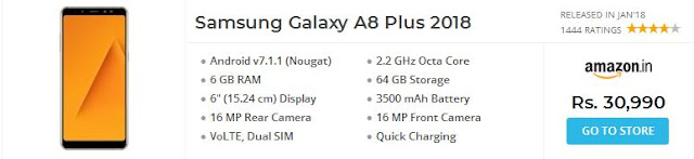 Samsung Galaxy A8+ (Black, 6GB RAM + 64GB Memory)