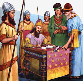 The king then issued an edict that the Jews could assemble and protect themselves from any man that tried to harm them.