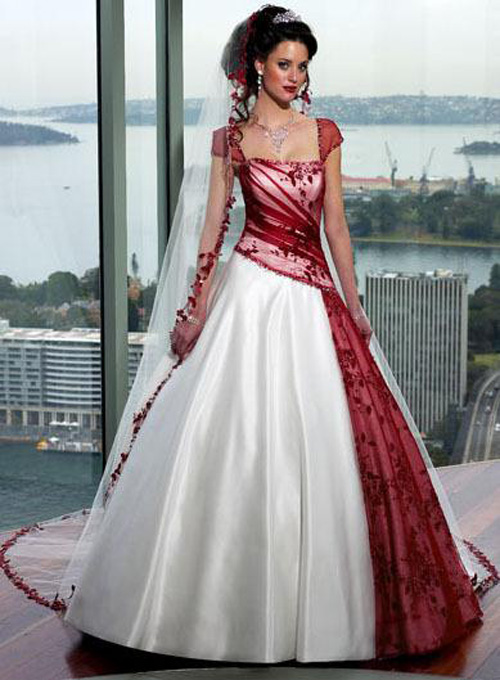 Mixed White and Red Wedding Dress