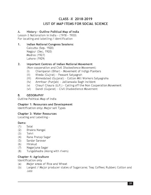 List of Maps Of Social Science CBSE Class X (2018-2019)