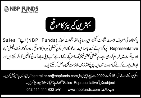 SR Sales Representative Jobs in NBF Fund Management Limited July 2022 August National Bank of Pakistan/Paperpk Jobs