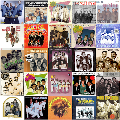 Composite image of 25 album covers featuring five people on them.