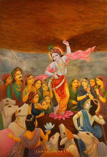 Shri Krishna lifting Govardhan