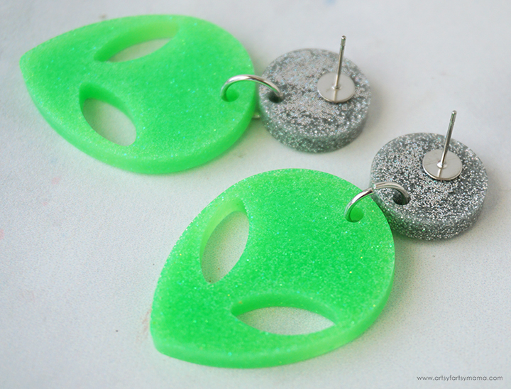 Glow-in-the-Dark Resin Alien Earrings