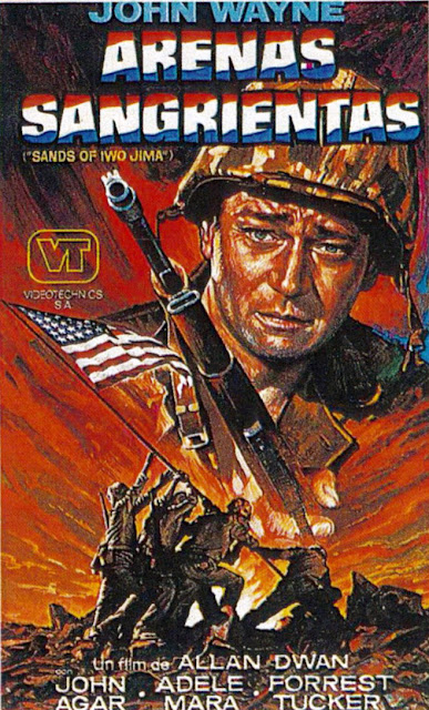 ARENAS SANGRIENTAS. España. Carátula de video. Autor: Macario Gómez "Mac". ARENAS SANGRIENTAS. Sands of Iwo Jima. 1949. Estados Unidos. Dirección: Allan Dwan. Reparto: John Wayne, John Agar, Adele Mara, Forrest Tucker, Wally Cassell, James Brown, Richard Webb, Arthur Franz, Julie Bishop, James Holden, Richard Jaeckel, Bill Murphy, George Tyne, Hal Baylor, John McGuire, Martin Milner, Ira H. Hayes, Don Haggerty.