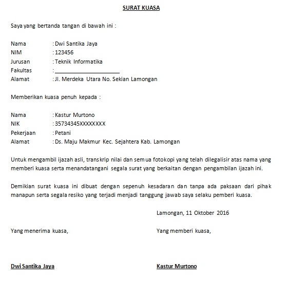 Contoh Surat Kuasa Pengambilan Ijazah Asli  Cara Buat Surat