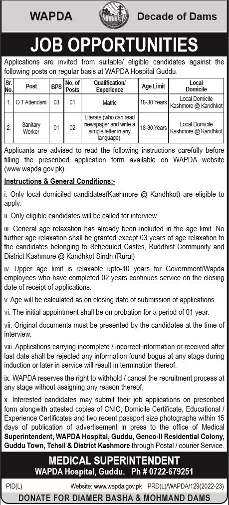 PAK WAPDA New General Manager Security, and Sanitary Workers Jobs 2022 | Jobs-Sea