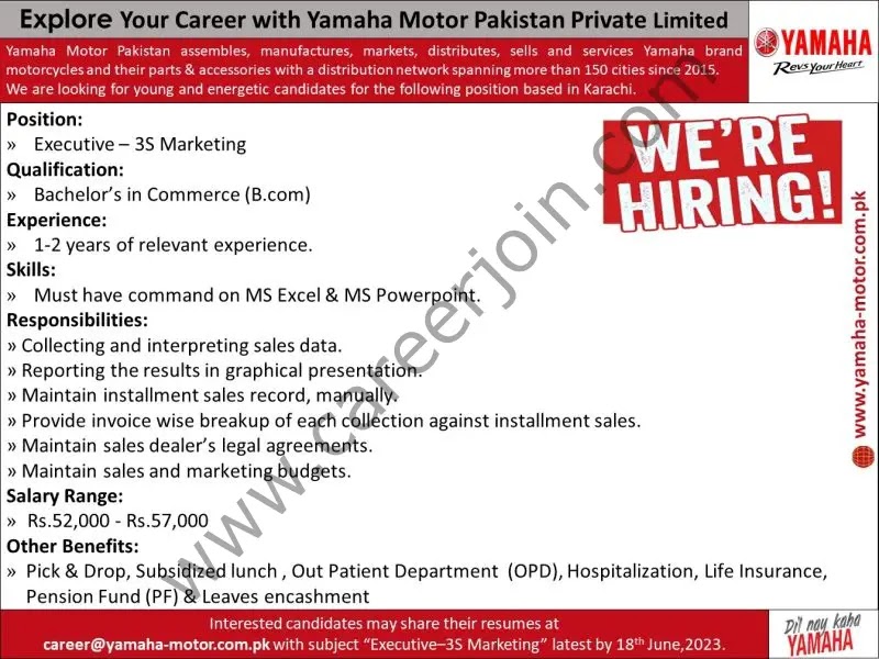 Yamaha Motor Pakistan Pvt Ltd Jobs 2023 - Latest Advertisement