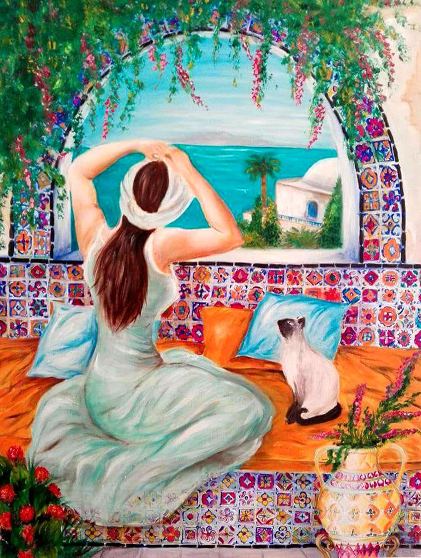 Artist Enas Al-Azraq painting ( الفنانة التشكيلية ايناس الأزرق )