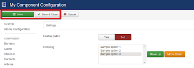 Joomla component options