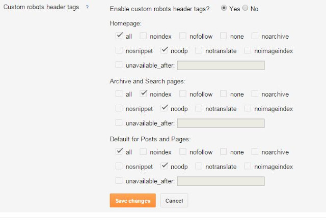 How to set robots header tags in Blogger