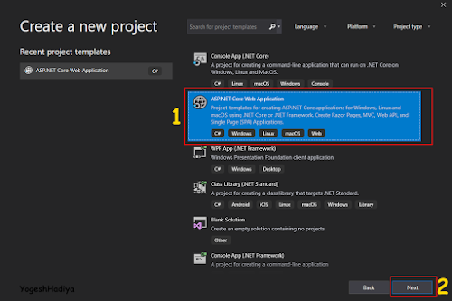 Create first application of Asp.Net Core Mvc