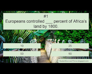 Europeans controlled ___ percent of Africa’s land by 1800. Answer choices are: 10, 25, 50, 90