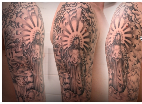 Tattoo Sleeve Designs on Tattoo Pictures  Tattoo Design  Men Jesus Tattoo On Sleeve Picture