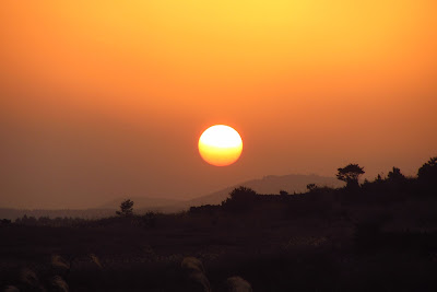 Coucher de soleil devant la ferme. 모루 농장