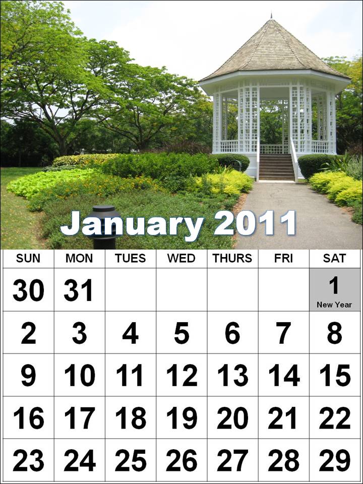 Singapore Calendars January 2011 to December 2011 - Horizontal