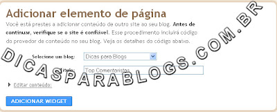 adicionar elemento de pagina no blogger