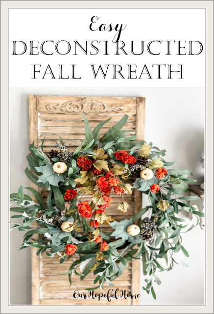 fall wreath eucalyptus leaves hops vintage shutter