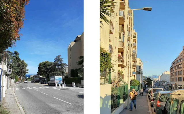 A view of the Mediterranean Sea visible at the end of a road