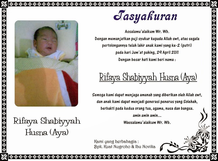 Beberapa Contoh Surat Undangan Syukuran Kelahiran Bayi 