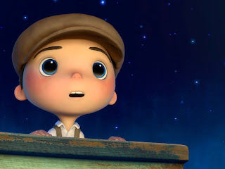 picture of a boy looking into stars inside of a boat