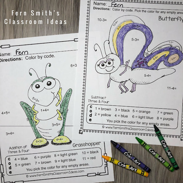 Looking For Some New Spring Addition and Subtraction Color By Numbers for Your Class? Color By Numbers Spring Bug Fun Addition and Subtraction Bundle. TEN Color By Numbers Addition and Subtraction Spring Bug Fun with Numbers - Color By Numbers Printables for some Spring Math Fun in your kindergarten or first grade classroom! #FernSmithsClassroomIdeas