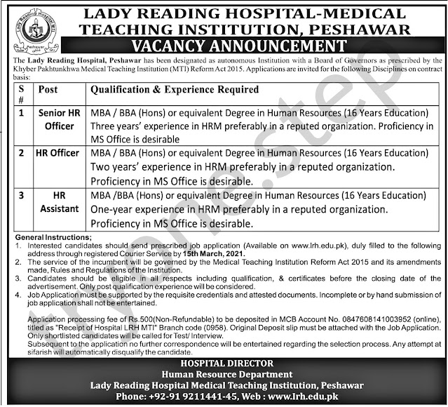 latest government jobs in pakistan lady Reading Hospital LRH Jobs 2021