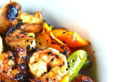 Grilled Sesame Asian Shrimp and Vegetables 