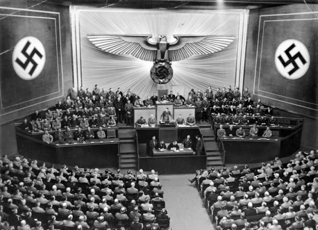 Hitler addresses the Reichstag in 1941.