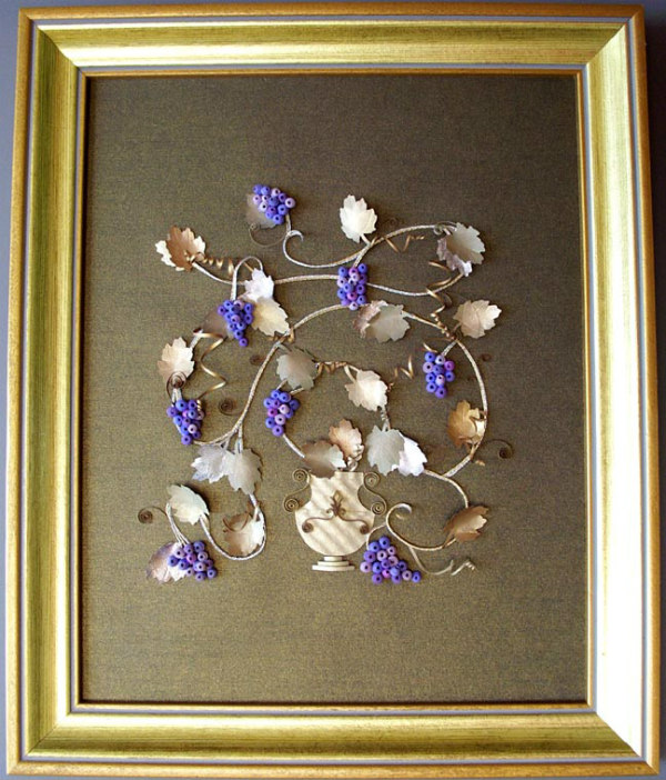 quilled grapevine in gold wood rectangular frame