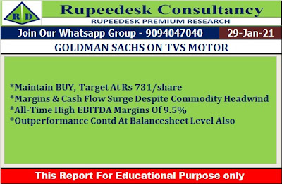 GOLDMAN SACHS ON TVS MOTOR - Rupeedesk Reports -29.01.2021