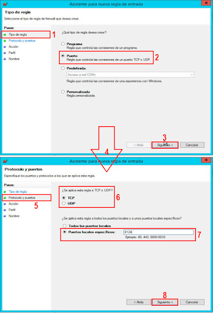 Windows 2012 R2:   Crear una regla de  firewall para permitir  las conexiones entrantes  a un puerto - Tipo de Regla.