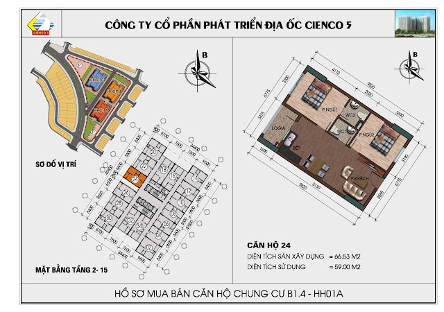 Mặt bằng Căn hộ 24 chung cư b1.4 hh01a thanh hà